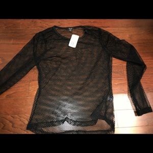 Black Mesh Long Sleeve T Shirt